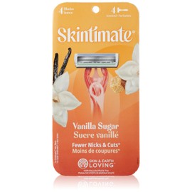 Skintimate Warm Vanilla Sugar Disposable Razor for Women, Gently Exfoliates, Four Blades are Designed to Prevent Nicks and Cuts, 3 Count (Pack of 1)