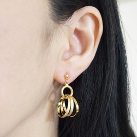 Miyabi Grace Women's Painless Shiny Drop Invisible Clip On Earrings Triple Hoops Gold tone