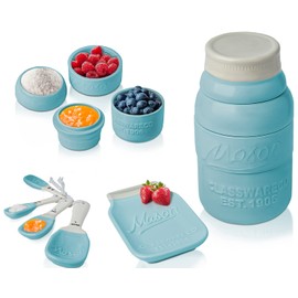 Vintage Mason Jar Ceramic Kitchenware Set by Comfify - Multi-Piece Kitchen Ceramic Decor Set w/ 4 Measuring Cups, 4 Measuring Spoons and Spoon Rest - Attractive Vintage Style, in Aqua Blue/Teal