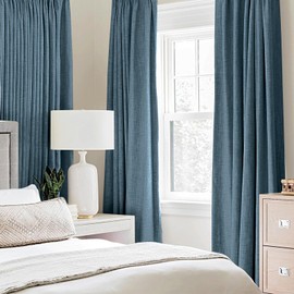 MIULEE 2 Panels Blackout Curtains Polyester Texture Opaque Curtains for Bedroom 100% Blackout Thermal Insulated Dusty Blue Curtains 90 Inches Long for Living Room