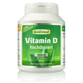 Greenfood Vitamin D3, 1000 IU, high dose, 240 capsules - good for bones, teeth and immune system. No artificial additives. No genetic engineering.