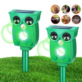 Solar Ultrasonic Animal Repellent Outdoor Coyote Deterrent with Motion Detection & LED Light for Squirrel Mouse Fox Raccoon Skunk Deer Cat Deterrents Animal Repeller with Sound for Farm Yard 2 Pack