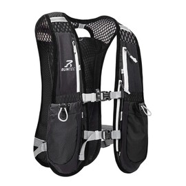 RUNTEC® Black Lightweight Running Vest Hydration Backpack | 2X Water Bottle Storage | Reflective, Breathable & Adjustable | Unisex for Trail Running, Cycling, Hiking, Marathons 5L