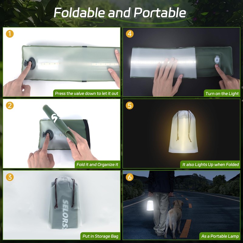 SELORSS Inflatable Outdoor Camping Light, Meets IP66 Waterproof Standard, Provides