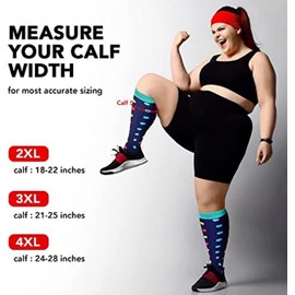 Cheeroyal 1 Pair Plus Size Compression Socks for Women and Men, 20-30mmhg Extra Large Wide Calf Knee High Stockings for Circulation Support (2XL, YS001-13)