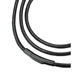 FaithHeart Cadena Cordon Cuero Hombre para Colgante Cierre Negro Acero Inoxidable 316L Cadena Fina Piel Mujer Cuero Sintético PU 3mm 50cm Collar Delgado Cuello