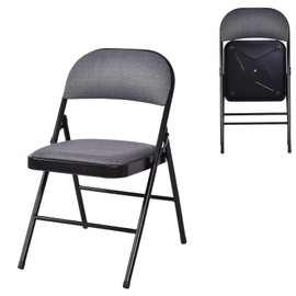 OFFICEJOY 2 Pack Folding Chairs, Padded Folding Chairs with Upholstered Seat, Handle Hole, Steel Frame, Folding Chairs with Padded Seats for Conference, Office, School, Church, Wedding Party, Grey