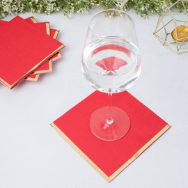 Tableclothsfactory 50 Pack | 2 Ply Soft Red with Gold Foil Edge Party Paper Napkins, Dinner Cocktail Beverage Napkins