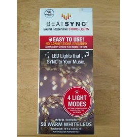 BeatSync Lights Sound Activated String Lights LED Sync To your Music 50 White