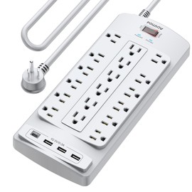 18 Outlets Surge Protector Power Strip - 10 Feet Flat Plug Heavy Duty Extension Cord with 18 Widely Outlets and 4 USB Ports, 2100 Joules, Grey, ETL Listed