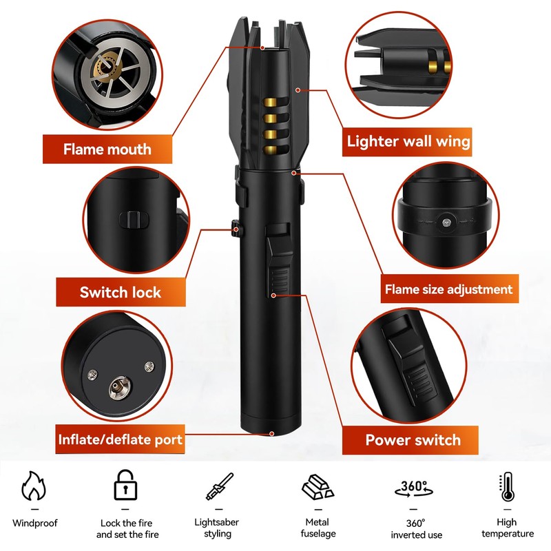 ZMQW Torch Lighter, Camping Lighter, Windproof Adjustable Red/Blue Big Jet