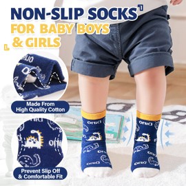 ANTSANG Baby Girls Boys Toddlers Kids Grips Socks Crew Cotton Non-Slip/Anti-Skid Grips Socks 12 Pairs(Colorful Dinosaur,1-3T)