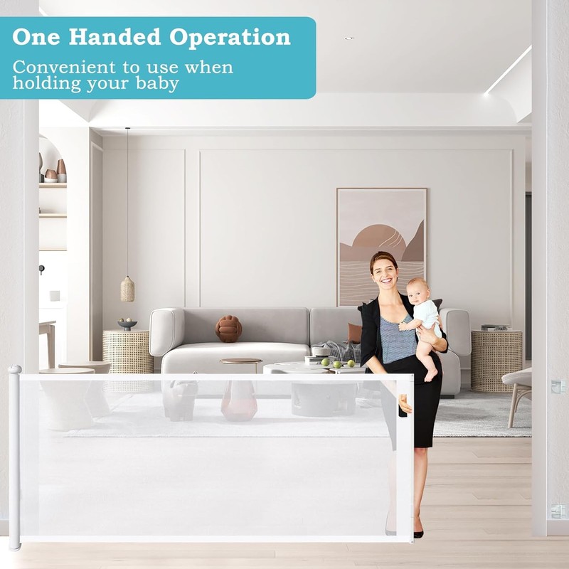 Retractable Baby Gate (White, 33 * 126 inch)