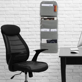 Relaxdays Hanging Organiser, 4 Compartments, Door Organiser with Hooks for Hanging, Fleece, Hanging Storage, Bathroom & Office, Grey