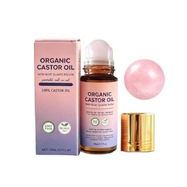 Organic Castor Oil Rose Quartz Roller Ball,100% Pure Cold-Pressed Natural Formula for Skin & Hair Care, Hexane-Free.1.7oz (1Pcs)