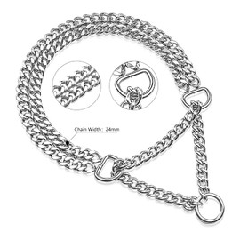 Silver Dog Chain Collar Stainless Steel Silver Dog Collar Adjustable Walking, Metal Cuban Link Dog Collar Chew Proof Double Row Chain Dog Collar for Large Small Medium Dogs
