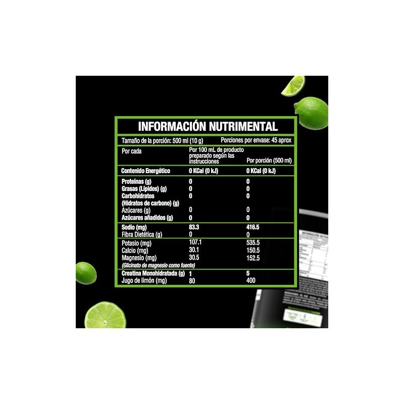 VALARA Creatina Monohidratada Adicionado Con Electrolitos En Polvo Limón