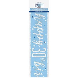 9ft Foil Glitz Blue & Silver 30th Birthday Banner