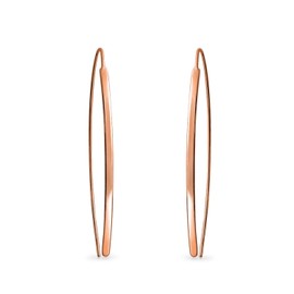 Minimalist Geometric Thin Long Bar Linear Threader Earrings For Women For Teen Polished Rose Gold Plated Sterling Silver