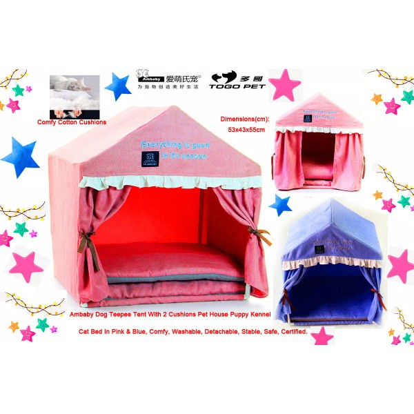 Ambaby Pet Dog Tent 2 Cushions Dog Bed Dettachable Stable
