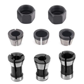 Milling Collet Chuck 6 Pieces Carbon Steel Woodworking Milling Chuck Chuck Chuck Adapter for Engraving Trimming Machine Tool 6mm 6.35mm 8mm 2 Nuts