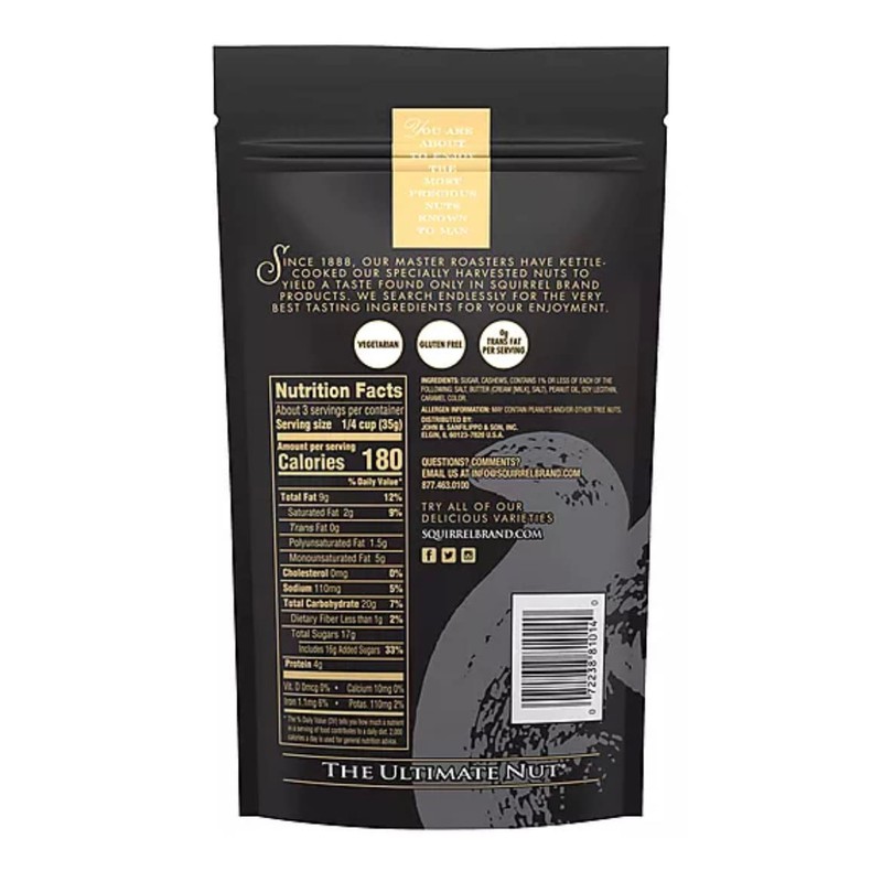 Squirrel Brand Sweet Brown Butter Cashews 3.5oz (3 bags)