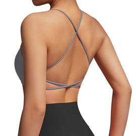 SUUKSESS Women 2 Piece Open Back Sports Bra Pack Strappy Workout Gym Yoga Crops (Red & Grey, M)