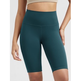 ODODOS Women's High Waist Lounge Yoga Shorts with Pockets, 10" Buttery Soft Biker Shorts, Forest Teal, Large