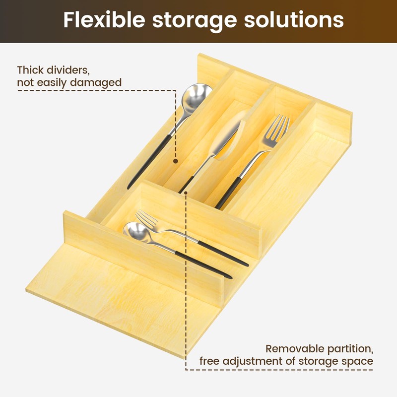 Evjocoh Silverware Drawer Organizer Wood with Adjustable Partition Utensil Cutlery