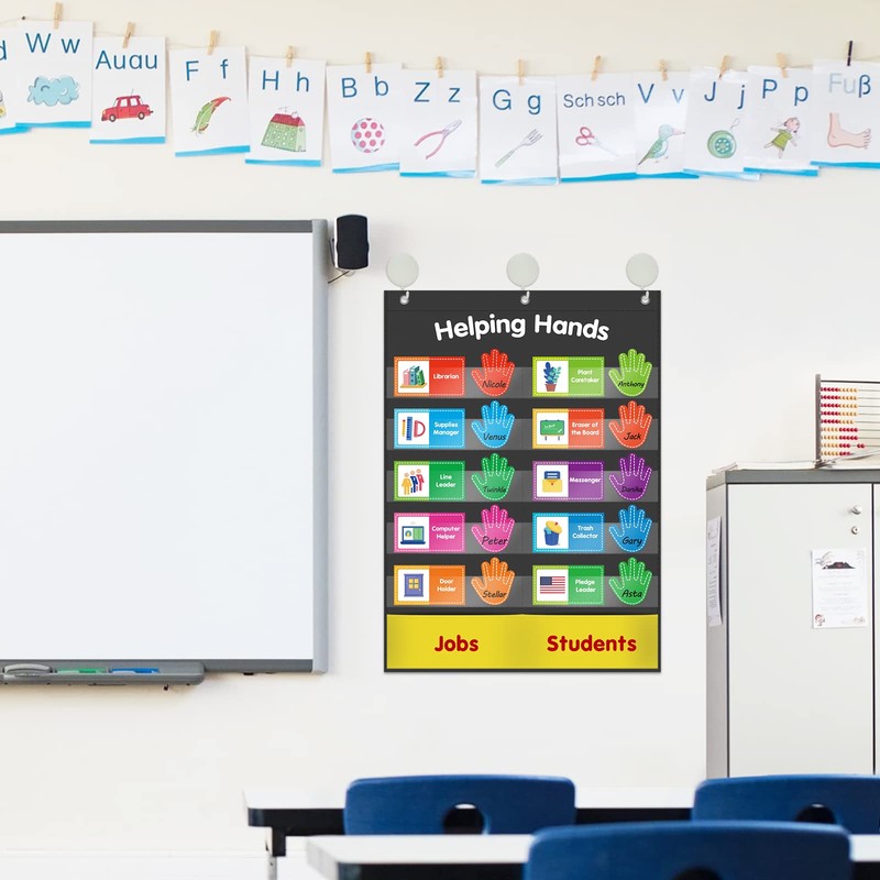 ABCxGOOD Helping Hands Pocket Chart,Classroom Jobs and Management Pocket Chart,