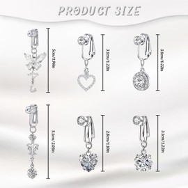 DALAETUS 6 Pcs Stainless Steel Non Piercing Fake Belly Rings Set, Zircon Fake Belly Button Rings, Silver Fake Navel Ring for Women, Girlfriend, Jewellery