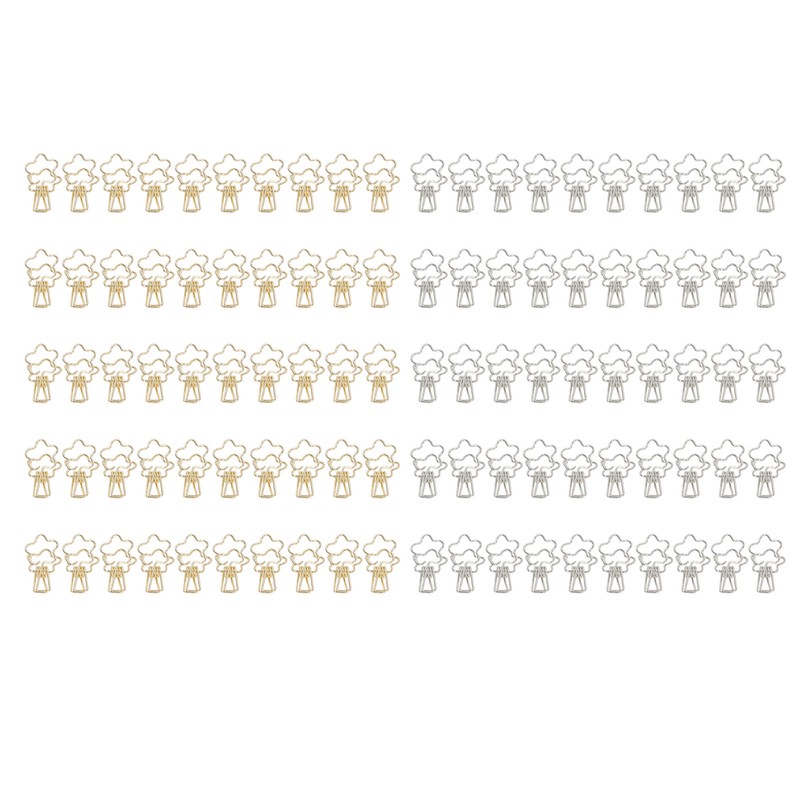 100pcs Binder Clips Gold Silver Flower Shape Metal Hollowed Long