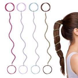 Pahysa 4 Packs 25" Colorful Spiral Hair Ties, Elastic Braided Hair Ties for Long Hair, No Damage Strong Adjustable Sports Ponytail Holders Long Hair Tie for Yoga, Swimming, Bungee and Gym