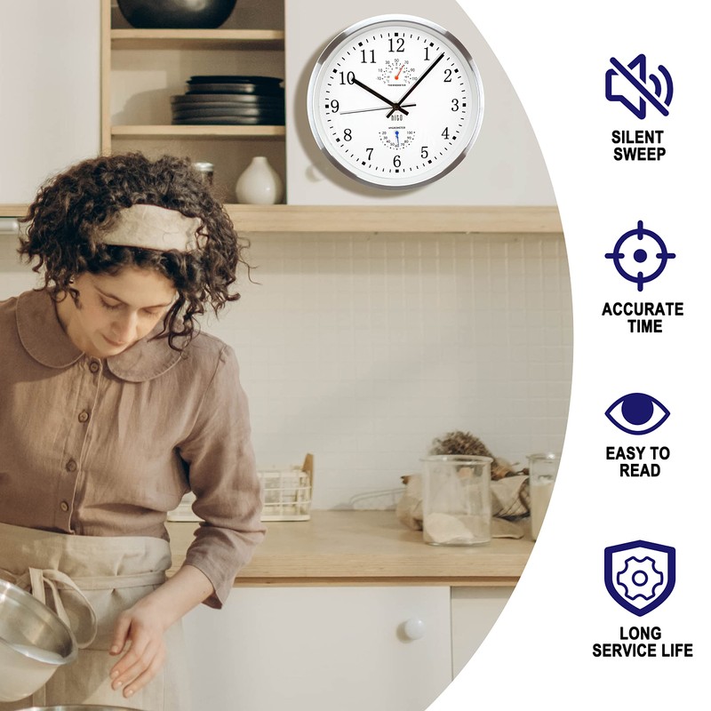 HITO 12 Inch Silent Wall Clock Battery Operated Non Ticking