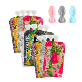 Twistshake 12 x Squeeze Bags 220 ml + 3 x Squeeze Bags Spoons for Baby Food | Double Zip Reusable Food Bag | BPA Free Baby Bag and Self-Feeding Spoon