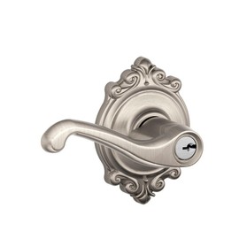 SCHLAGE F51A FLA 619 BRK Flair Lever with Brookshire Trim Keyed Entry Lock, Satin Nickel