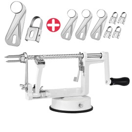 Apple Peeler, Slicer Corer Potato Peelers 3 In 1, Stainless Steel Heavy Duty Suction Cup Base And 7 Extra Blades (White)