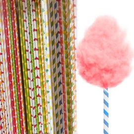 100 Pcs Candy Floss Sticks, 28cm Cotton Candy Paper Sticks, Candies Making Accessories, Colorful Candies Holder Paper Straws for Parties, Weddings, Birthday and DIY Candy Making