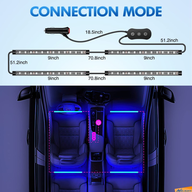 Nilight RGB LED Car Interior Stripe Light with APP Control