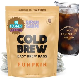 Birch Glen Roasters Cold Brew Coffee Bags - 12 Pack of Coarse Ground Coffee Filter Pitcher Packs for Easy Brewing - 100% Arabica - Yields 6 Pitchers - Pumpkin Flavor