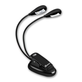 QUMOX LED Book Light, Portable Music Stand Lights, Dual Head, 4-Level Brightness, USB Cord Included, Daylight White, Clip Light, Task Lighting