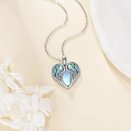 DAYLINLOVE Angel Wings Necklace 925 Sterling Silver Guardian Angel Moonstone Pendant Necklace Wings Jewellery Gifts for Women Mom