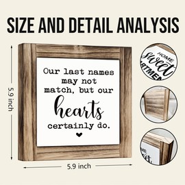 Farmhouse Wooden Box Sign, Blended Family Signs, Rustic Tabletop Decor, Father's Day Gift for Stepdad, Thanksgiving Gifts, Our Last Names May not Match But Our Hearts Certainly Do Sign, 5.9×5.9 inches