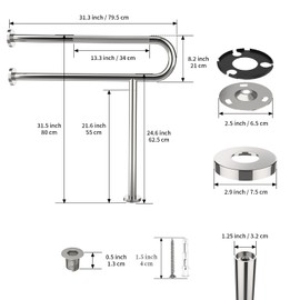 Toilet Support Rail 31.3X 31.5 Inch, Munzong Anti-Slip Chrome Handicap Grab Bar for Bathroom, Stainless Steel Knurled Safety handrails with Leg for Elderly Disabled Pregnant-1.25’Tube