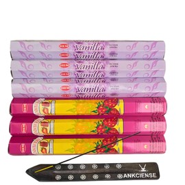 Sandalwood & Vanilla Incense from Hem Bundled with ANKCIENSE Incense Holder Bundle, Variety Pack of 120 Sticks (Strawberry & Vanill)