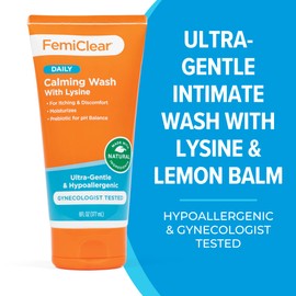FemiClear® Ultra-Gentle Feminine Wash – Made with Lysine & Lemon Balm for Feminine Hygiene, Essentials for Vaginal Health (6FL oz)