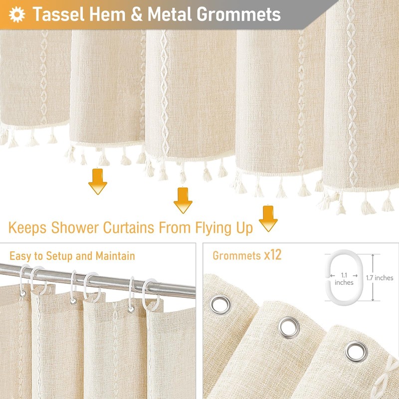 BTTN Extra Long Shower Curtain - 72x84 Long Boho Chic