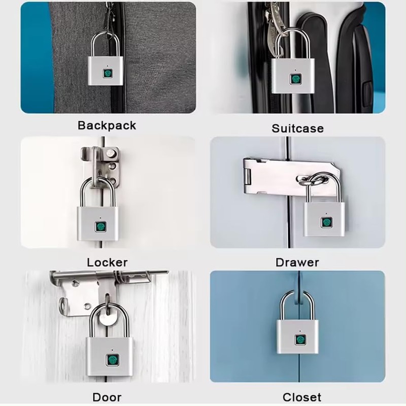 Lock with Fingerprint, IP55 Waterproof, Padlock Fingerprint, USB Charging Bluetooth