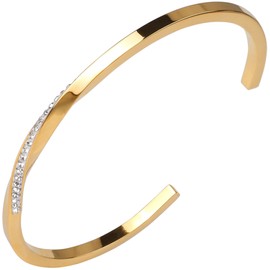 Dorriss Thin Open Bracelet for Women 18K Gold Plated Cuff Bracelets Adjustable Oval Clear Crystal Plain Polished Finish Bangle for Girlfriend Wife Mom Jewelry