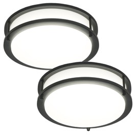 Pia Ricco 11 Inch Flush Mount LED Ceiling Light Fixture, Dimmable Modern Ceiling Lights, 3000K/3500K/4000K/5000K/6500K Adjustable Ceiling Lamp for Bedroom Kitchen Hallway Living Room, Black, 2 Pack